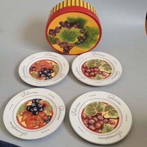 Appetizer Dessert Plate Set Grape The Monkey and The Peddler "Vendange" 4 Plates